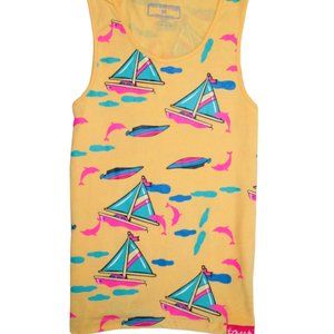 Pink Dolphin Mens Vinyl Print Tank Top Medium Yellow